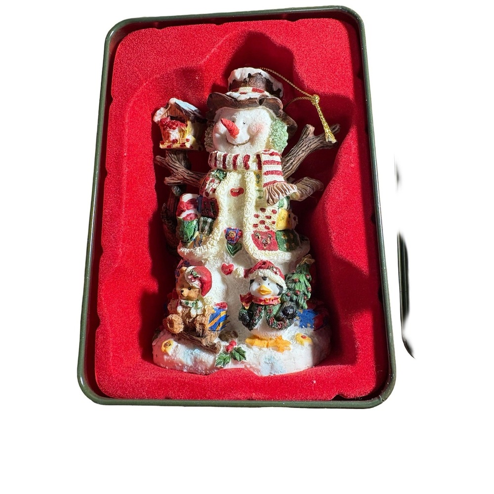GRANDEUR NOEL Snowman Ornament Holiday‎ Christmas with Matching Tin Gift Box